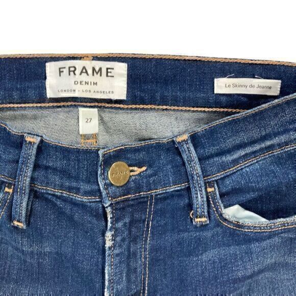 Frame Distressed Skinny Jeans Womens 27 Blue Dark Wash Casualwear Everyday Denim - Picture 4 of 15